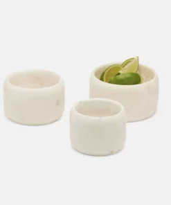 Blue Pheasant New Arrivals Mavis White Marble Small Serving Bowls Set Of 3
