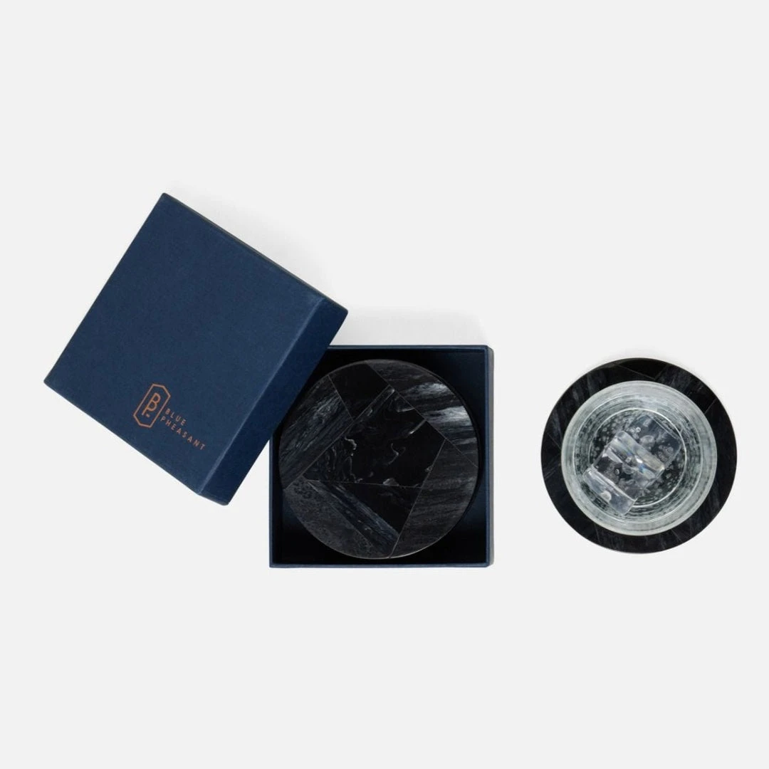 Blue Pheasant New Arrivals Vincent Coaster Set Black Marble Resin 7 Blue Pheasant New Arrivals Vincent Coaster Set Black Marble Resin