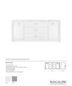 Bungalow 5 Audrey 3 Drawer 2 Door Cabinet White