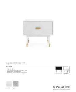 Bungalow 5 Elisa One Drawer Side Table White New Arrivals