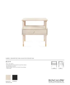 Bungalow 5 New Arrivals Gabriel 1 Drawer Side Table Bleached Oak