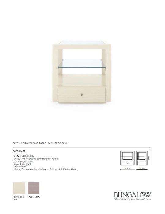 Bungalow 5 Gavin 1 Drawer Side Table Blanched Oak 10 Bungalow 5 Gavin 1 Drawer Side Table Blanched Oak