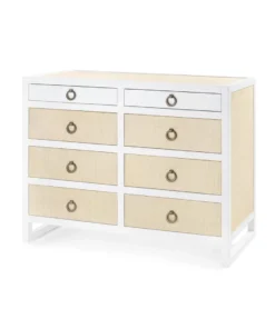 Bungalow 5 New Arrivals Mallet 8 Drawer Dresser Grasscloth And White Lacquer