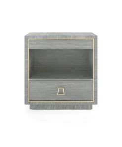 Bungalow 5 New Arrivals Parker 2 Drawer Side Table Slate Blue Lacquered Grasscloth