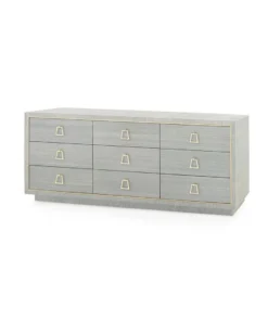 Bungalow 5 New Arrivals Parker Extra Large 9 Drawer Chest Slate Blue Lacquered Grasscloth