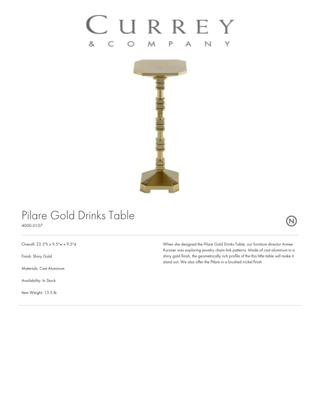 Currey And Company New Arrivals Pilare Gold Drinks Table 5 Currey And Company New Arrivals Pilare Gold Drinks Table