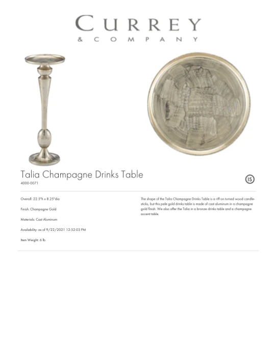 Currey And Company New Arrivals Talia Drinks Table Champagne 6 Currey And Company New Arrivals Talia Drinks Table Champagne