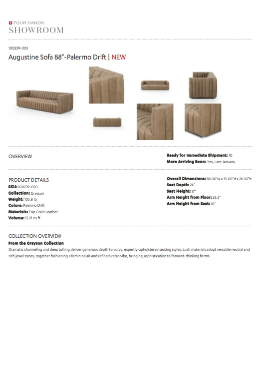 Four Hands New Arrivals Augustine Sofa Palermo Drift Leather 12 Four Hands New Arrivals Augustine Sofa Palermo Drift Leather