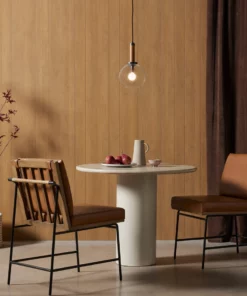 Four Hands New Arrivals Belle Round Dining Table Cream Marble