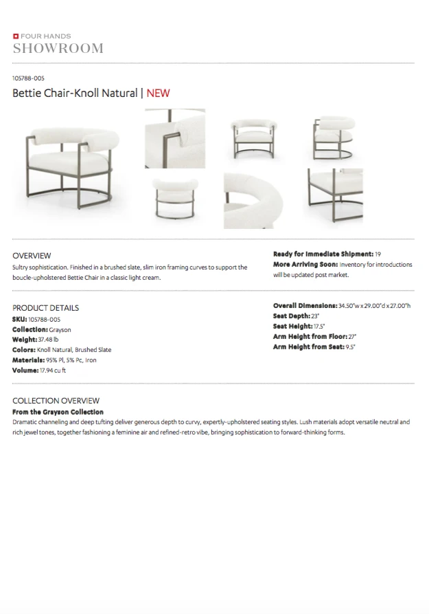 Four Hands Bettie Chair Knoll Natural 11 Four Hands Bettie Chair Knoll Natural