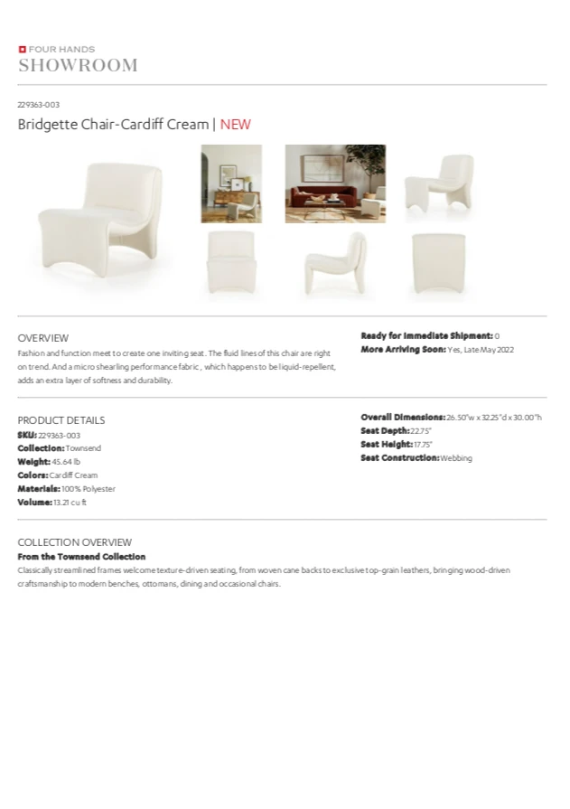Four Hands Bridgette Chair Cardiff Cream New Arrivals 14 Four Hands Bridgette Chair Cardiff Cream New Arrivals