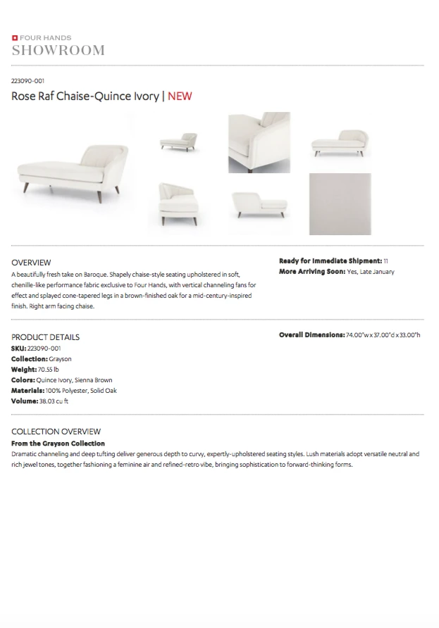 Four Hands New Arrivals Rose Chaise Right Arm 13 Four Hands New Arrivals Rose Chaise Right Arm