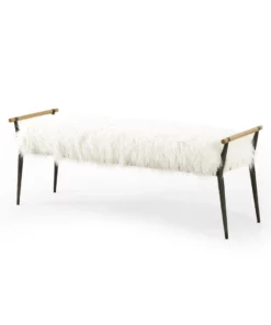 Four Hands New Arrivals Charlotte Bench Mongolian Cream Fur
