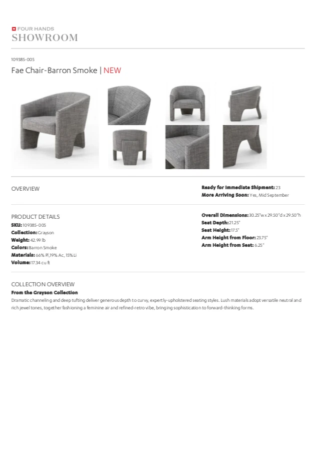 Four Hands Fae Chair Barron Smoke 14 Four Hands Fae Chair Barron Smoke