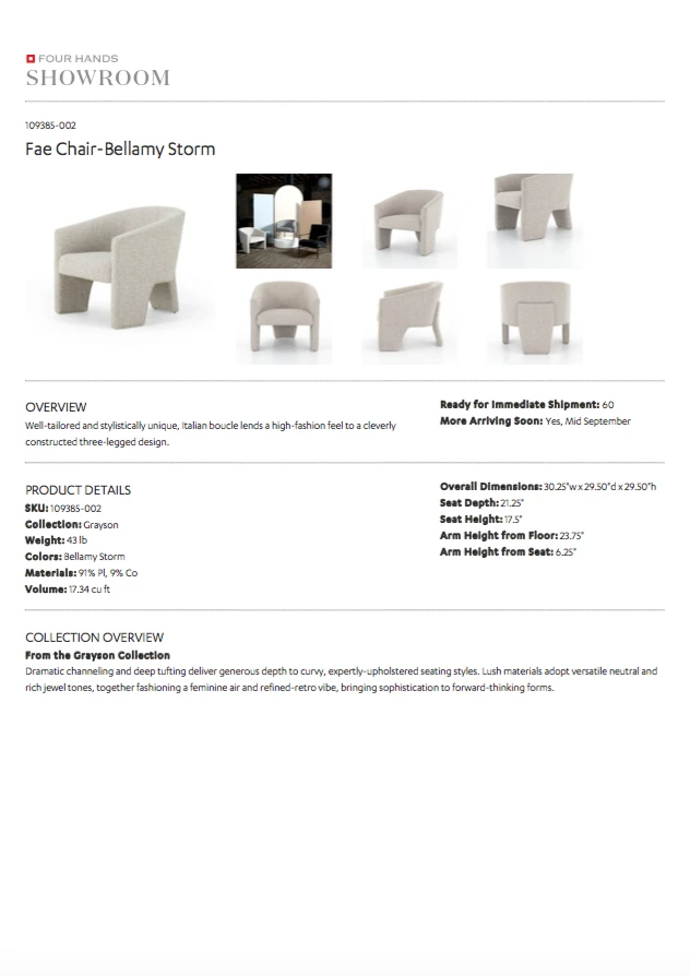 Four Hands New Arrivals Fae Chair Bellamy Storm 15 Four Hands New Arrivals Fae Chair Bellamy Storm