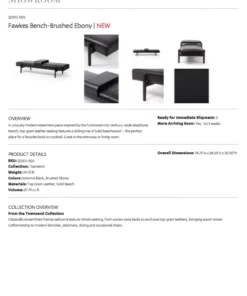 Four Hands Fawkes Bench Brushed Ebony New Arrivals