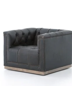 Four Hands Maxx Swivel Chair Destroyed Black