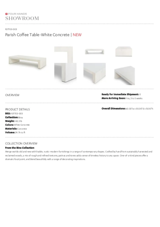 Four Hands New Arrivals Parish Coffee Table White Concrete 10 Four Hands New Arrivals Parish Coffee Table White Concrete