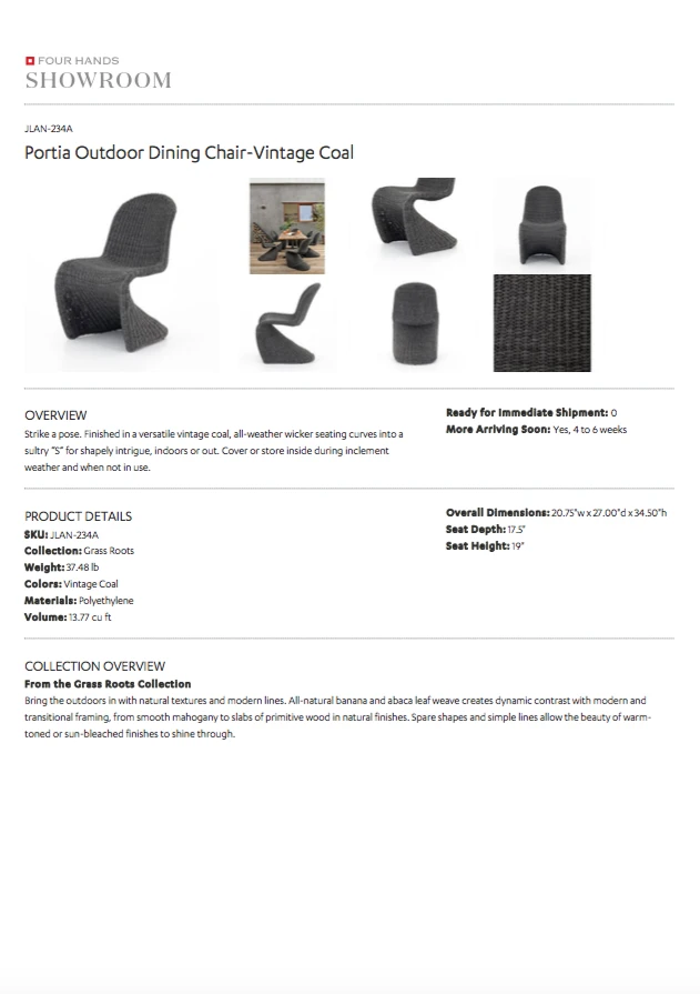 Four Hands Portia Outdoor Dining Chair Vintage Coal 13 Four Hands Portia Outdoor Dining Chair Vintage Coal