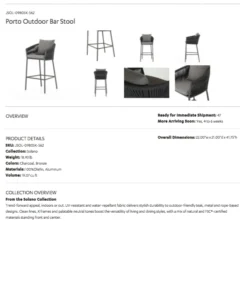 Four Hands Porto Outdoor Bar Stool Charcoal 35 Four Hands Porto Outdoor Bar Stool Charcoal