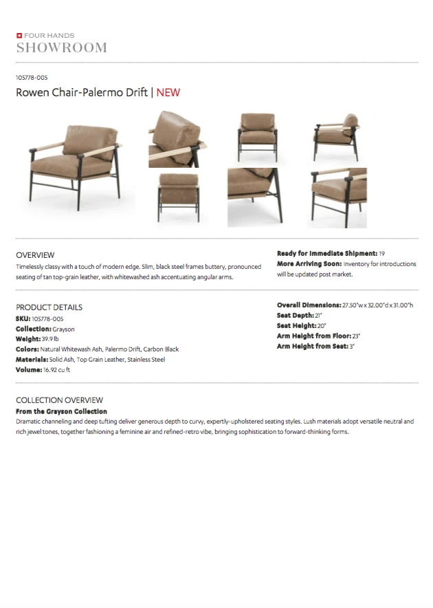 Four Hands New Arrivals Rowen Chair Palermo Drift 11 Four Hands New Arrivals Rowen Chair Palermo Drift