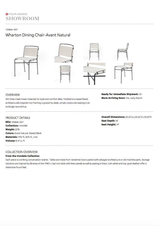 Four Hands New Arrivals Wharton Dining Chair Avant Natural 10 Four Hands New Arrivals Wharton Dining Chair Avant Natural