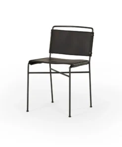 Four Hands Wharton Dining Chair Distressed Black Leather New Arrivals