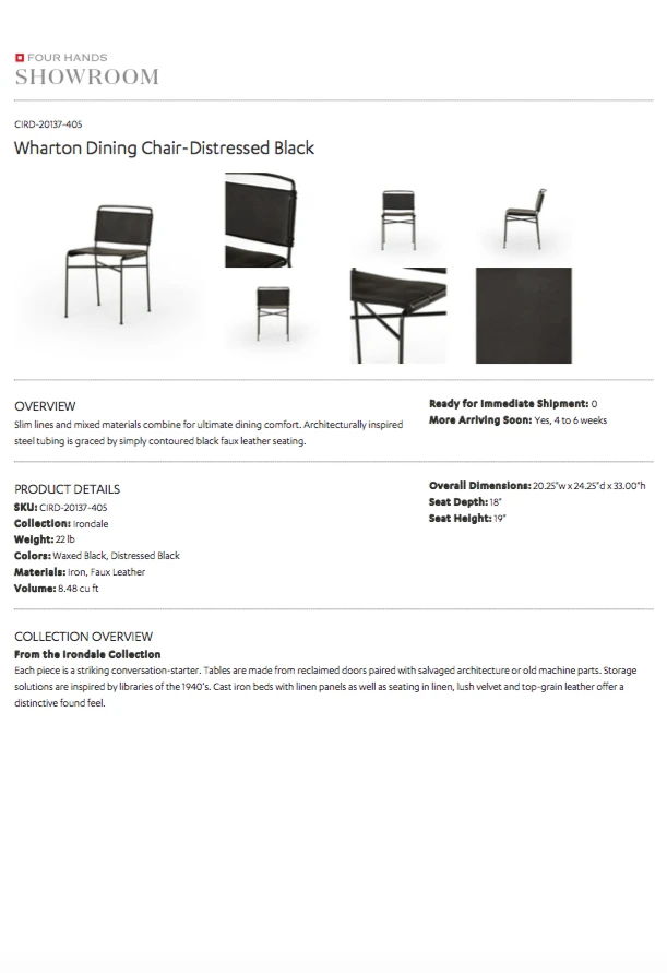 Four Hands Wharton Dining Chair Distressed Black Leather New Arrivals 10 Four Hands Wharton Dining Chair Distressed Black Leather New Arrivals