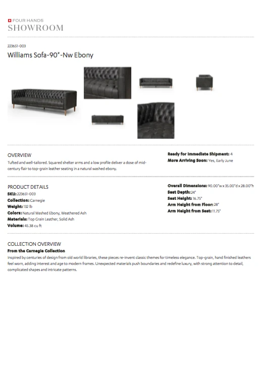 Four Hands Williams Extra Long Leather Sofa Washed Ebony 8 Four Hands Williams Extra Long Leather Sofa Washed Ebony