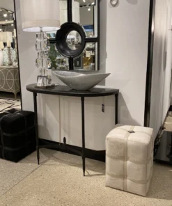 Global Views Belted Pouf Black Hair On Hide New Arrivals