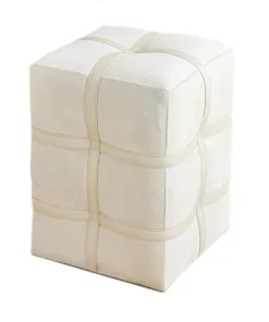 Global Views Belted Pouf Ivory Hair On Hide