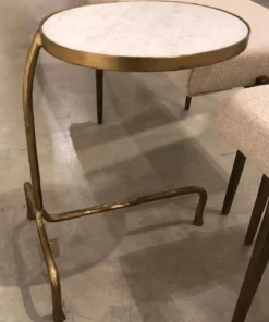 Global Views Cantilever Table Brass With White Marble Top
