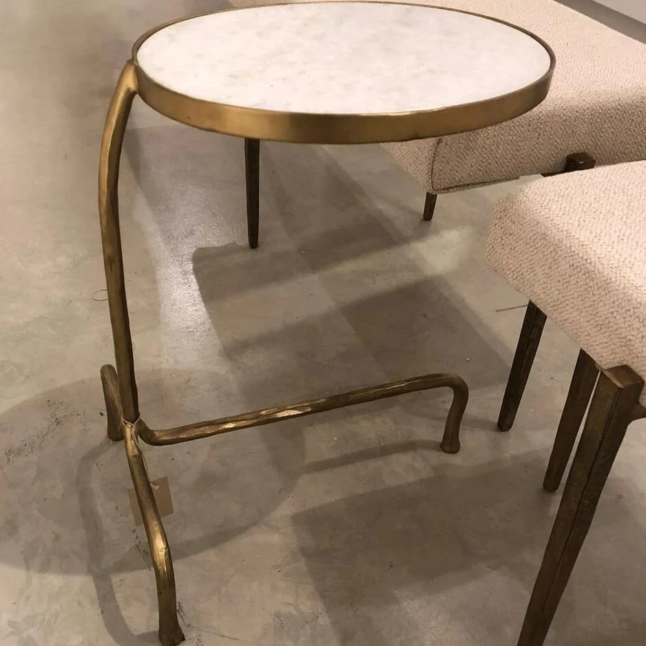 Global Views Cantilever Table Brass With White Marble Top 4 Global Views Cantilever Table Brass With White Marble Top