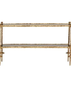 Global Views Gold Chiseled Console Black Granite