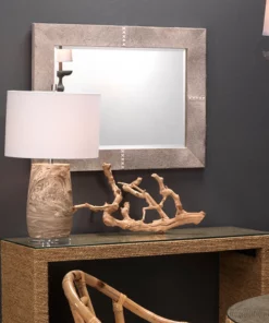 Jamie Young Cross Stitch Rectangle Mirror Gray Hide New Arrivals