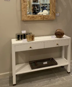 Made Goods Jarin Narrow Console White Faux Belgian Linen New Arrivals