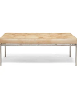 Made Goods New Arrivals Benjamin Ottoman Beige Hair On Hide With Silver Base