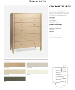 Made Goods Conrad Tallboy French Grey Raffia