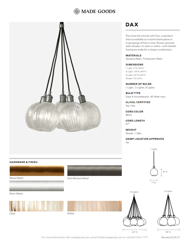 Made Goods Dax 9 Light Pendant Silver And Opaque 4 Made Goods Dax 9 Light Pendant Silver And Opaque