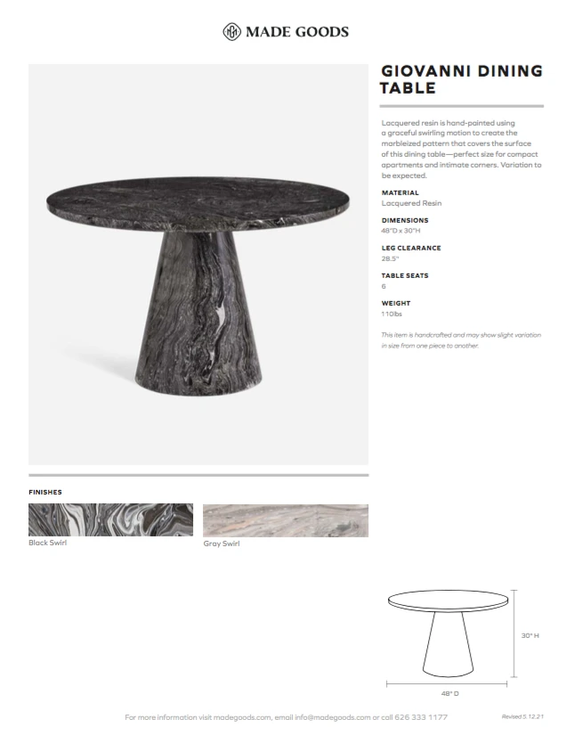 Made Goods Giovanni Dining Table Gray Swirled Resin New Arrivals 7 Made Goods Giovanni Dining Table Gray Swirled Resin New Arrivals