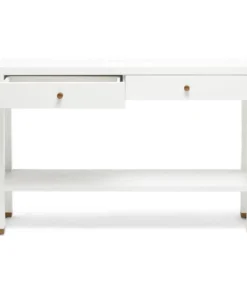 Made Goods Jarin Narrow Console Designer White Faux Belgian Linen