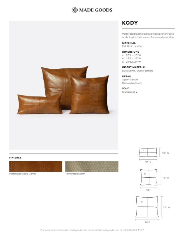 Made Goods Kody Square Pillow Set Aged Camel Leather 9 Made Goods Kody Square Pillow Set Aged Camel Leather