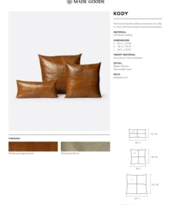 Made Goods Kody Square Pillow Set Storm Leather