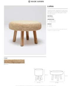 Made Goods New Arrivals Luna Stool Large Bleached Raffia