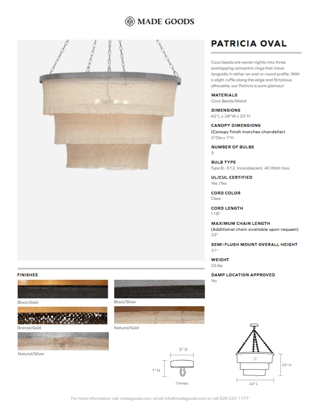 Made Goods Patricia Oval Chandelier Black Coco Beads And Brass 7 Made Goods Patricia Oval Chandelier Black Coco Beads And Brass