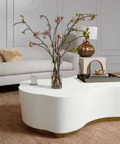 Made Goods Rockwell Coffee Table Large White Faux Belgian Linen New Arrivals