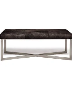 Made Goods Roger Double Bench Dark Brown Hide With Silver Metal Base New Arrivals