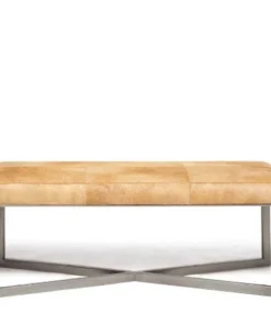 Made Goods Roger Double Bench Beige Hide With Silver Metal Base New Arrivals