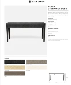 Made Goods Sorin 3 Drawer Desk Seal Faux Shagreen New Arrivals