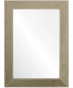 Mirror Home Green Hide And Bronze Nailhead Mirror New Arrivals